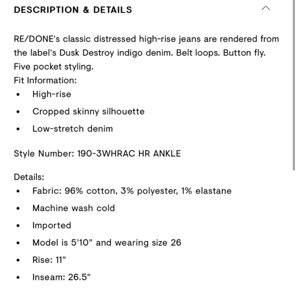 RE/DONE High-Rise Ankle Crop Jeans Dusk Destroy Size 30 - Picture 16 of 16